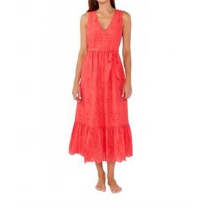 NEW LOVESTITCH lola eyelet midi dress in coral
